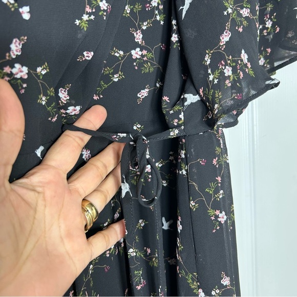 Torrid Black Floral Birds Print Chiffon Ruffled Wrap Versatile  Dress 2/2X/18-20 - Picture 4 of 16